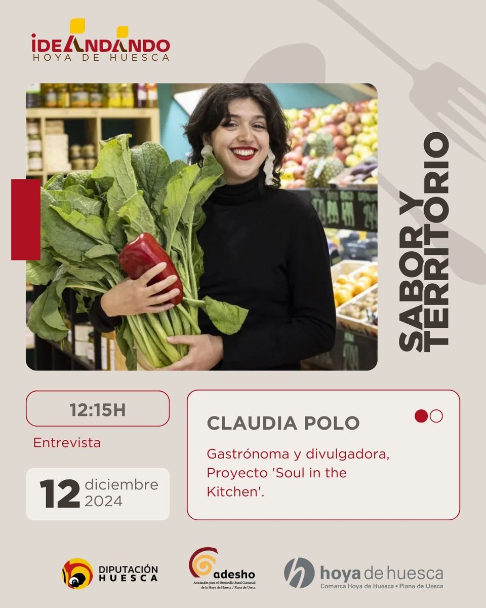 ¡<a href="/_ideandando/">IDEANDANDO</a> 2024 llega cargado de historias inspiradoras!💡

🍽️ Claudia Polo, gastrónoma, divulgadora y creadora del proyecto Soul in the Kitchen será una de nuestras protagonistas. 

🚨TAN SÓLO QUEDA UNA SEMANA🚨 Apúntate en nuestra web! ideandandohoyadehuesca.com