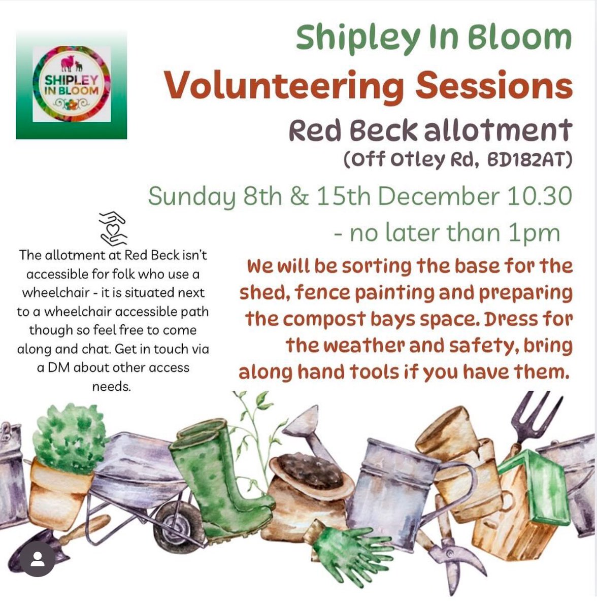 Could you spare a few hours to help out the Shipley In Bloom volunteers? 
The next two sessions are on the 8th and 15th December to help make the Red Beck allotment more accessible. 

Any help would be greatly appreciated.

#volunteers #shipleycommunity #bradfordvolunteers