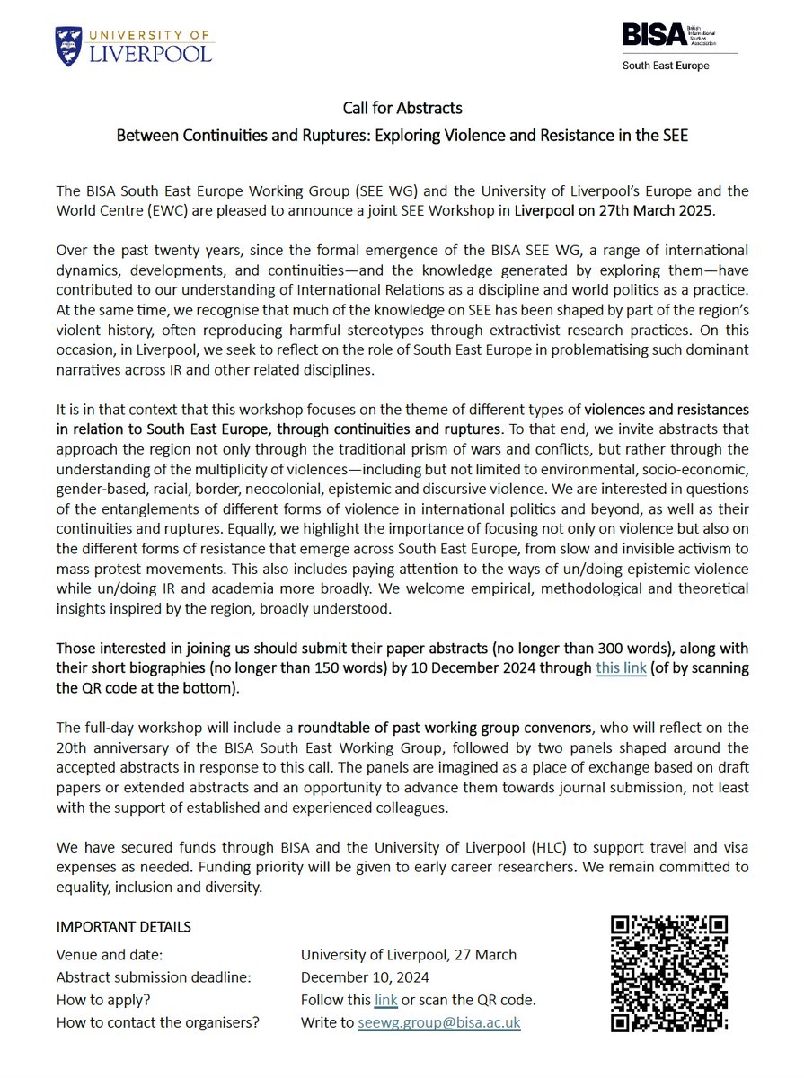Elena B. Stavrevska (@ebstavrevska) on Twitter photo In case you missed the call - the deadline to send us your paper abstracts for our Between Continuities and Ruptures: Exploring Violence and Resistance in the SEE workshop is 10 December. Full details here bisa.ac.uk/members/workin… and below. <a href="/matesuba/">Mate Subašić</a> <a href="/djk_nina/">Nina Djukanovic</a> <a href="/BISA_SEE_WG/">BISA SE Europe</a> In case you missed the call - the deadline to send us your paper abstracts for our Between Continuities and Ruptures: Exploring Violence and Resistance in the SEE workshop is 10 December. Full details here bisa.ac.uk/members/workin… and below. <a href="/matesuba/">Mate Subašić</a> <a href="/djk_nina/">Nina Djukanovic</a> <a href="/BISA_SEE_WG/">BISA SE Europe</a>