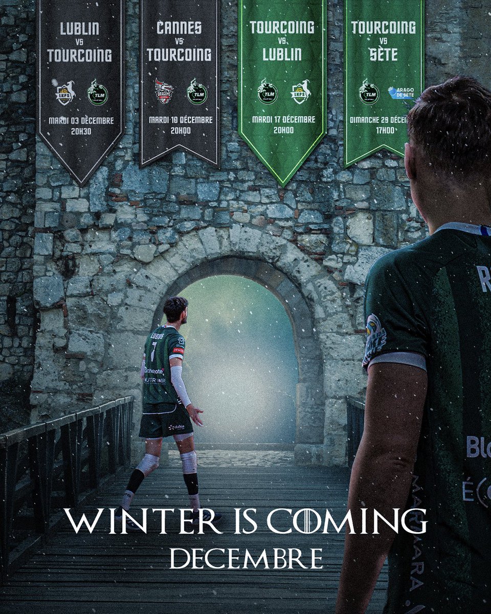 TLMVolleyBall's tweet photo. ❄ Winter is coming

Quatre matchs au programme, dont deux en Coupe d’Europe face à Lublin ⚔

Domicile 👇

Tourcoing 🆚 Lublin
📆 Mardi 17 décembre - 20h00
📍 STAB Vélodrome de Roubaix

Tourcoing 🆚 Sète
📆 Dimanche 29 décembre - 17h00
📍 STAB Vélodrome de Roubaix https://t.co/z15v4f6VeS