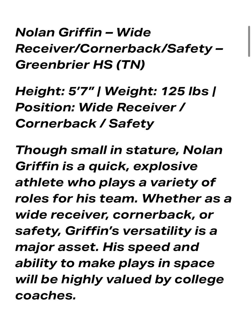 Nolan Griffin (@nolangriffin_13) on Twitter photo Extremely Blessed To Be Viewed As A Rising 2028 Prospect๐๐ฅThank You For The Amazing Write Up <a href="/LoganTillman/">Logan Tuley-Tillman</a>
<a href="/Rivals/">Rivals</a>
<a href="/One11Recruiting/">One11 Recruiting</a>
<a href="/OnTopAthletics/">OnTopAthletics Inc๐๐โพ๏ธ</a>
<a href="/TerrenceIsaac1/">Coach Isaac SR.</a>
<a href="/TopPreps/">College Coach / College Scout / College Recruiter</a>
<a href="/NashvilleAABowl/">Nashville All American Bowl ๐</a> Extremely Blessed To Be Viewed As A Rising 2028 Prospect๐๐ฅThank You For The Amazing Write Up <a href="/LoganTillman/">Logan Tuley-Tillman</a>
<a href="/Rivals/">Rivals</a>
<a href="/One11Recruiting/">One11 Recruiting</a>
<a href="/OnTopAthletics/">OnTopAthletics Inc๐๐โพ๏ธ</a>
<a href="/TerrenceIsaac1/">Coach Isaac SR.</a>
<a href="/TopPreps/">College Coach / College Scout / College Recruiter</a>
<a href="/NashvilleAABowl/">Nashville All American Bowl ๐</a>
