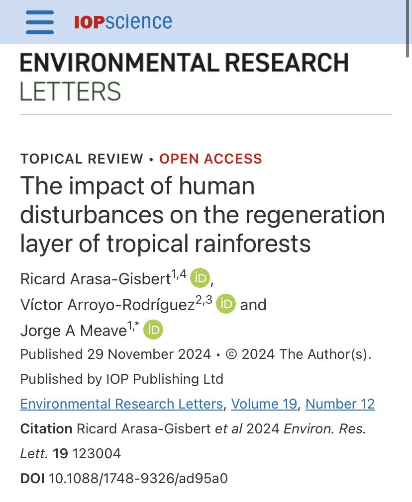 Ricard Arasa-Gisbert (@ricard_arasa) on Twitter photo Finally our meta-analysis on human impacts on regenerating tropical plants has been published in Environmental Research Letters (<a href="/IOPenvironment/">IOP Environment</a>)!🎉 you can freely access freely the article via doi.org/10.1088/1748-9… Finally our meta-analysis on human impacts on regenerating tropical plants has been published in Environmental Research Letters (<a href="/IOPenvironment/">IOP Environment</a>)!🎉 you can freely access freely the article via doi.org/10.1088/1748-9…
