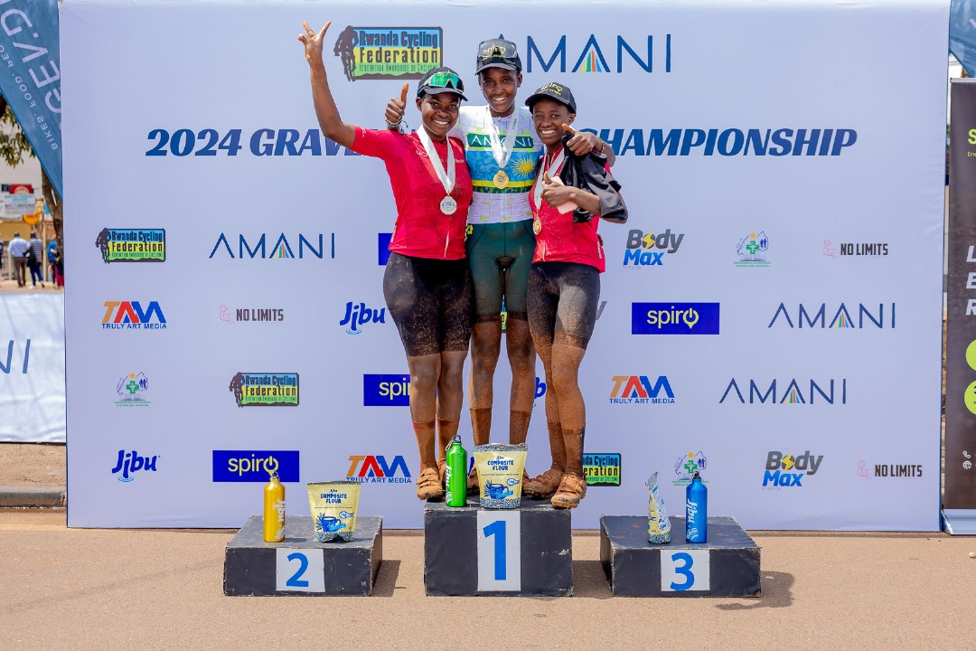 cyclingrwanda's tweet photo. 2024 Gravel National Championships

Podium Photos &amp; Results

▪️Pro Women Elite 

🥇Nirere Xaverine (Team Amani) 2h40'57" 

🥈Ntakirutimana Martha (Ndabaga Women Cycling) 2h56'09

🥉Mwamikazi Djazila (Ndabaga WCT) 2h58'26 

#RwandaGravel2024 #CyclingChampions #TeamAmani  #Rwanda https://t.co/JnmuhyUDwG