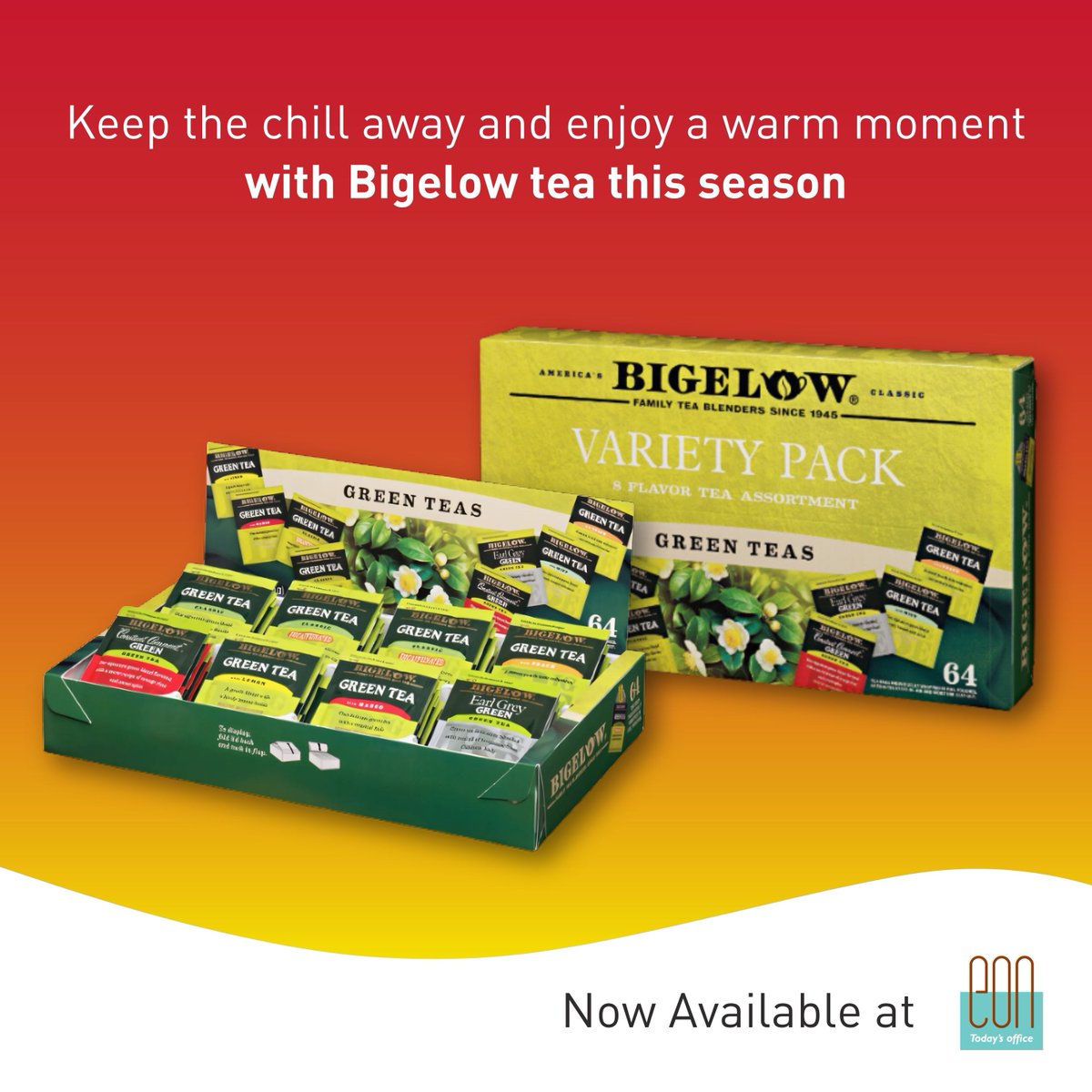 Keep your office warm and cozy this winter with Bigelow Assorted Flavor Green Tea Bags! 🍵❄️ 

Perfect for reception areas or the break room, these individually packaged tea bags offer smooth, delicate blends.

Stock up now: buff.ly/48Erkf8