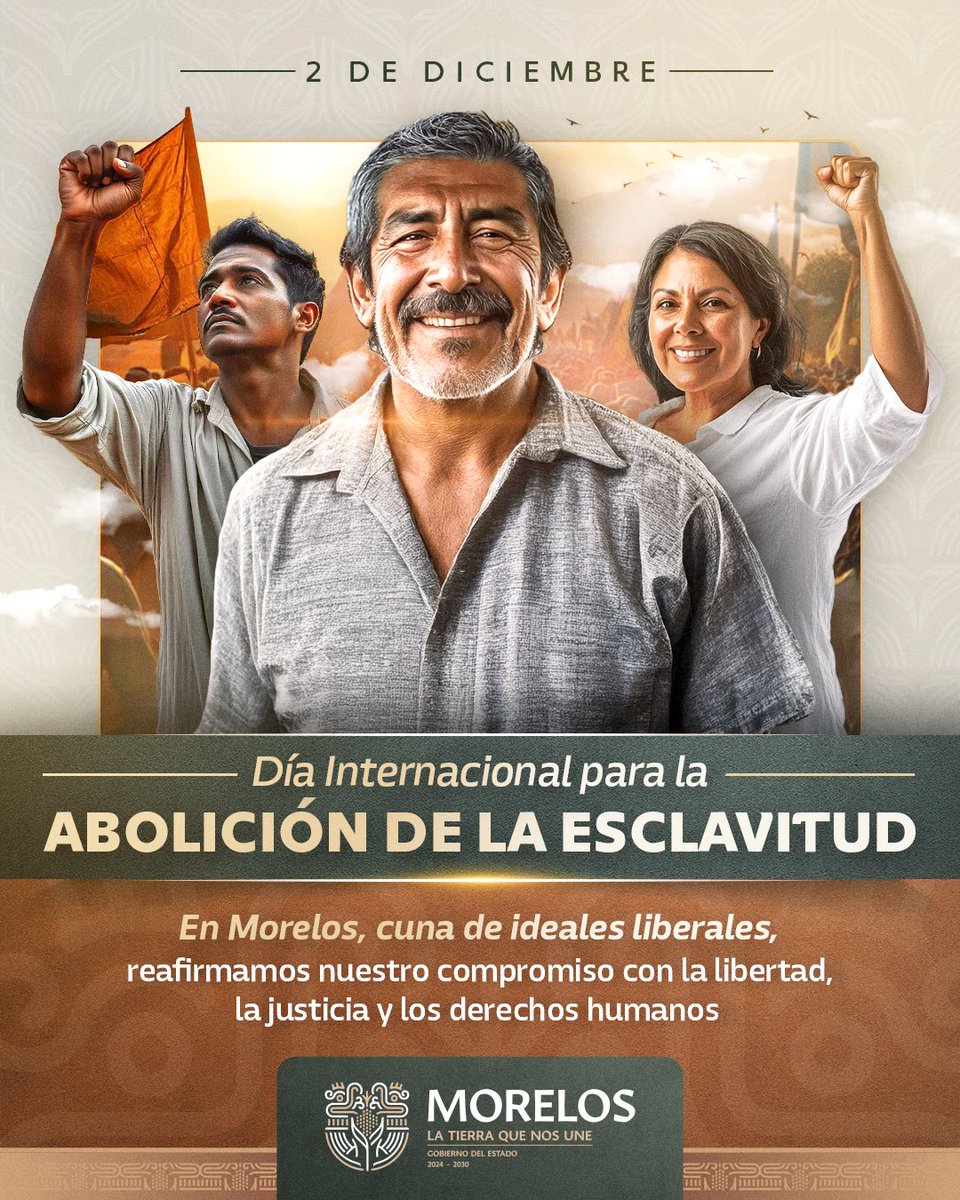 ISRyCMorelos's tweet photo. Hoy, en el Día Internacional para la Abolición de la Esclavitud, reafirmamos desde #Morelos nuestro compromiso con la libertad y la justicia para todas y todos. ✊🌍
¡Trabajemos por un mundo sin desigualdades!
#LaTierraQueNosUne https://t.co/Mt7fImRBSD