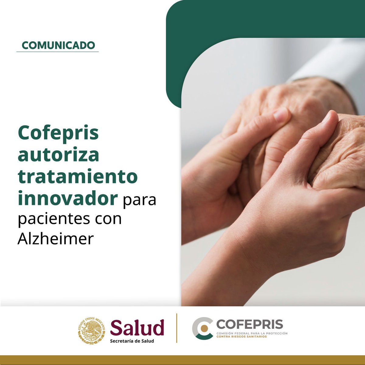 COFEPRIS's tweet photo. Cofepris autoriza tratamiento innovador para pacientes con Alzheimer.

👉https://t.co/2UEJtBmHO9 https://t.co/w40jIZ5zVr