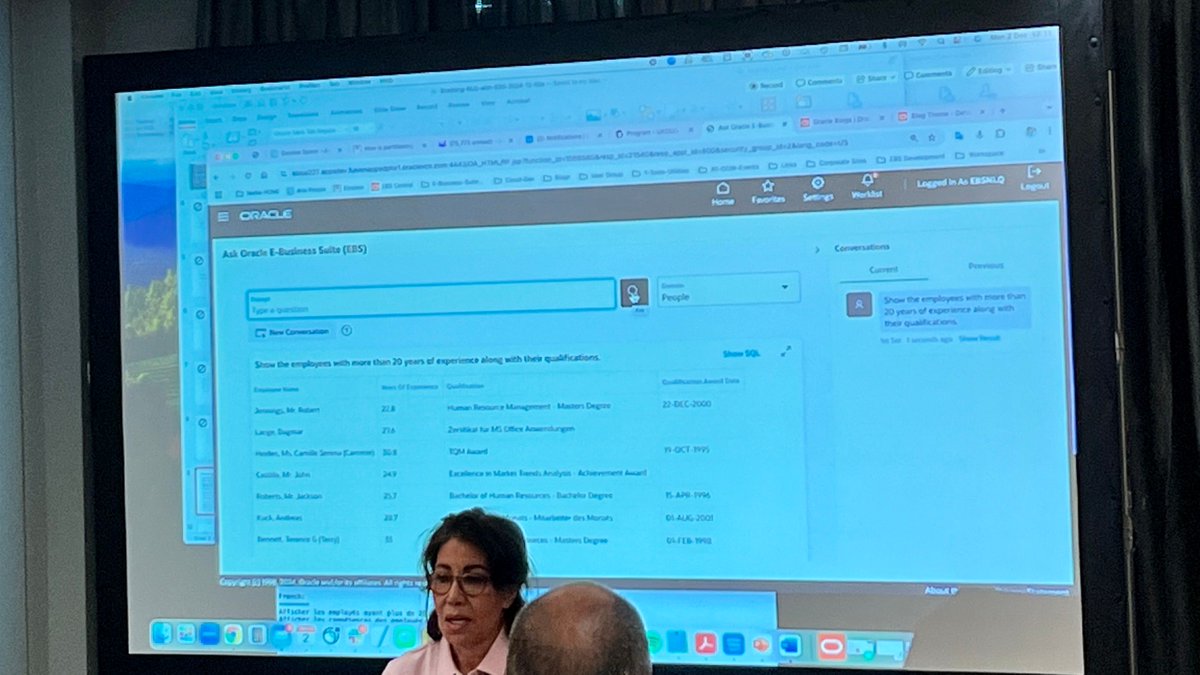 biju_thomas's tweet image. #ukougDiscover24 #oracleEBS Enabling Natural Language Query on EBS Release 12.2, Leveraging Oracle Generative AI. 
Nadia showing us the new feature of EBS - conversation with EBS using plain English! Awesome!