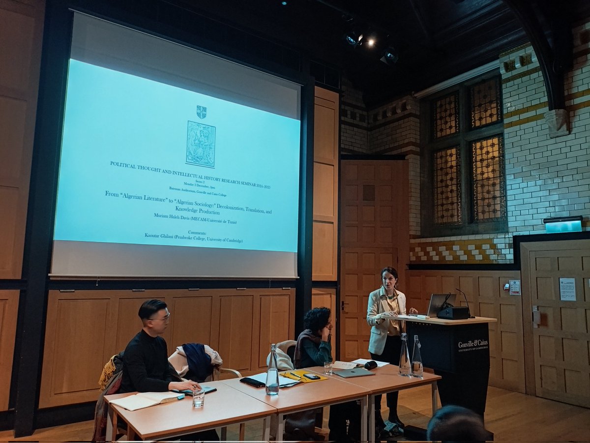 Joining us today for the final seminar of the year is Muriam Haleh Davis (MECAM-Tunis) who is presenting on decolonisation, translation, and knowledge production in Algerian literature and sociology, with comments by Kaoutar Ghilani (Cambridge).