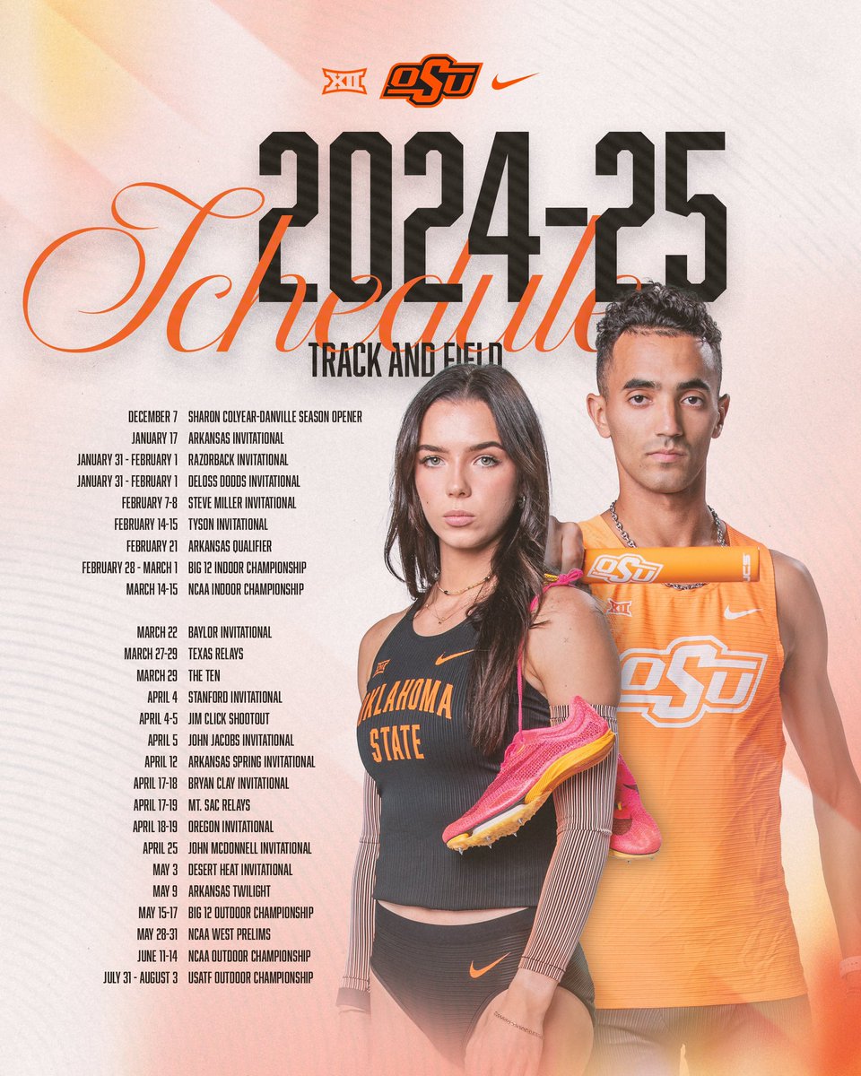 IT’S INDOOR SZN 😈

Mark those calendars, here is the 2024-25 indoor and outdoor slate!

#GoPokes I #run4okstate