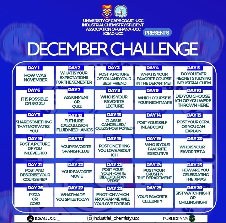 ICSAGUCC_'s tweet photo. December challenge....
Tell us how you're spending your December 😀❤️‍🔥

#UCC #ICSAG #Election2024 #StarAcademy #HappyNewMonth https://t.co/vBj9reNDaC