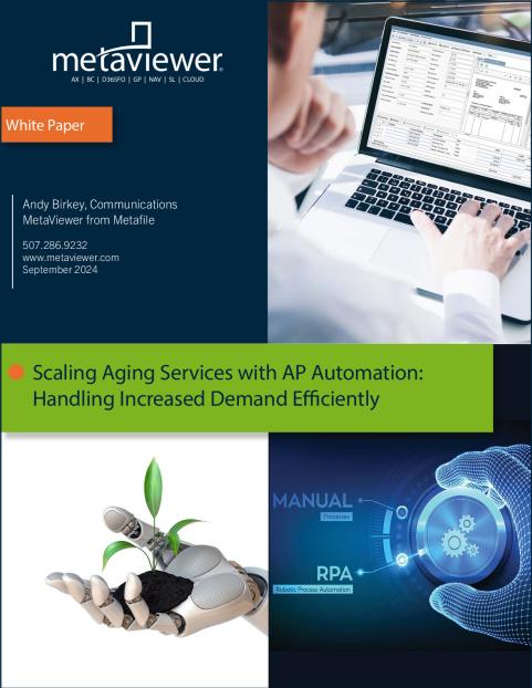 MetaViewer's tweet image. Check out our latest white paper at MSDW! As the aging population grows, aging services providers must scale operations without compromising care quality. MetaViewer's AP Automation solution empowers these organizations
msdynamicsworld.com/white-paper/sc…