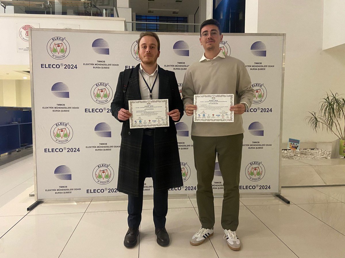 YTUKOM's tweet photo. Bölümümüz mezunları Ataberk YILMAZ ve İbrahim Erdem UZUNÇAYIR, Dr. Öğr. Üyesi Bahadır ÇATALBAŞ danışmanlığında tamamladıkları Bitirme Çalışması dersi çalışmalarından ürettikleri bildiriyi Elektrik-Elektronik ve Biyomedikal Mühendisliği Konferansında (ELECO 2024) sundu. https://t.co/nxXlyPX7Ln