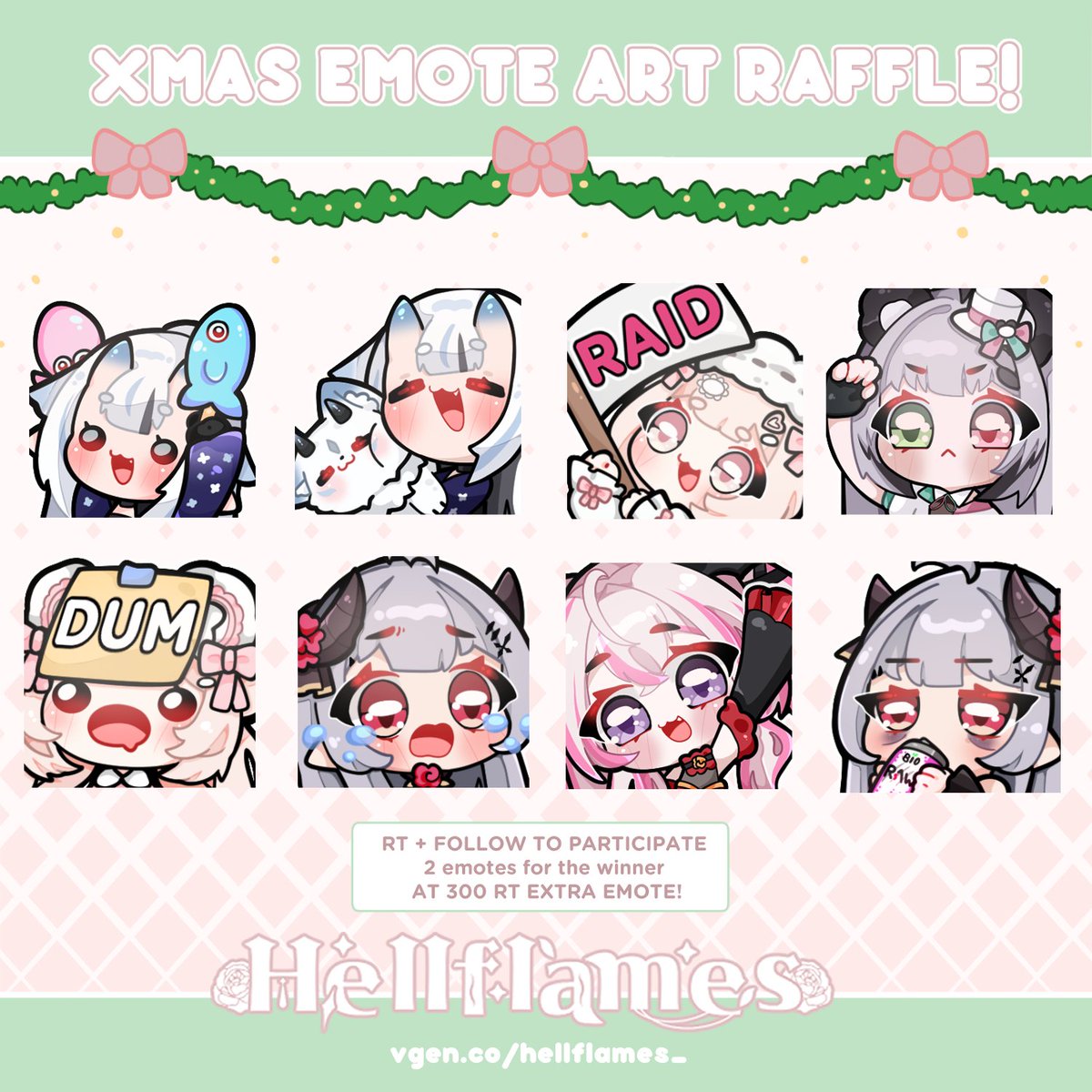 🎁🎄X-MAS EMOTE ART RAFFLE 🎄🎁

Welcome to the last raffle of the year!
There will be two emotes for the winner but if we reach 300 RT there will be an extra emote for an extra winner!

How to enter:
🎅 - RT + LIKE (no qrt)
🎅 - Follow me!!
🎅 - Optional: mention someone!!
