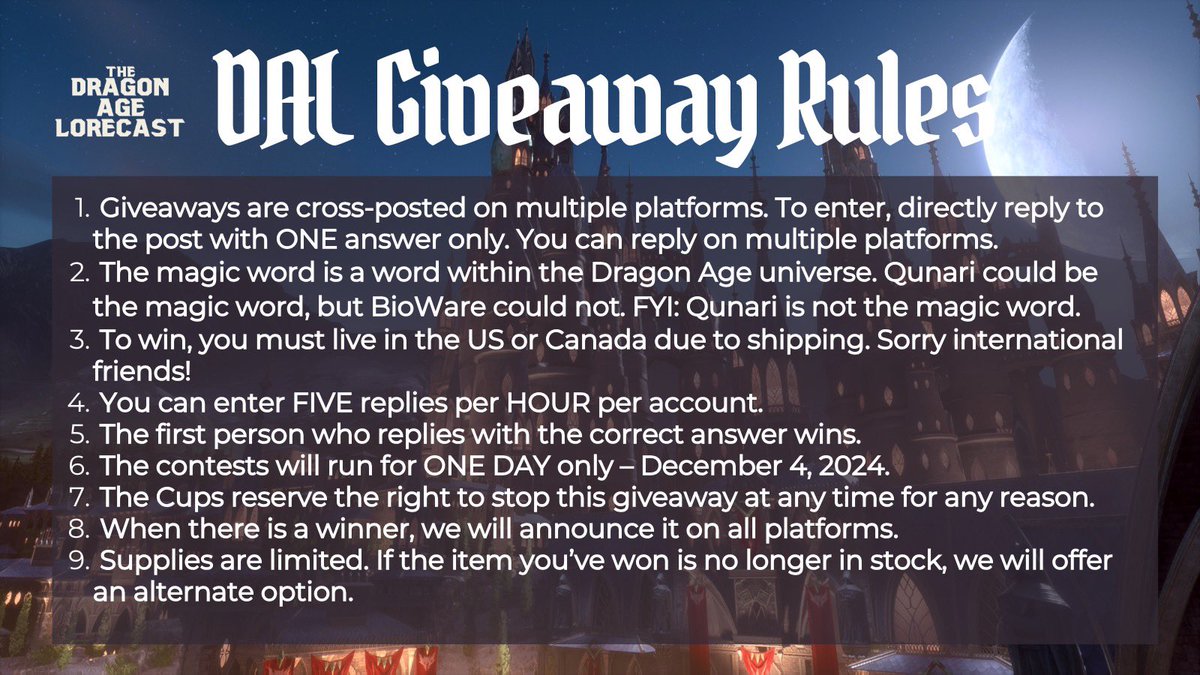 **Dragon Age Day is almost here!!!** Join us on Wednesday of this week to celebrate and participate in our THREE giveaways (SIX prizes!)!! See the rules and details below. All giveaways occur on December 4th, 2024 only.