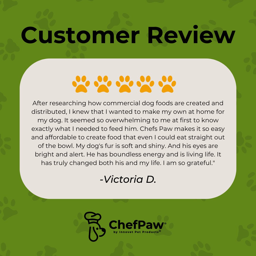 OfficialChefPaw's tweet photo. 🐾✨ A big THANK YOU to Victoria for sharing her wonderful words about the ChefPaw #PetFoodMaker! ❤️ Hearing how much our product helps pets and their owners means the world to us. https://t.co/EVjk2Fp0Jl