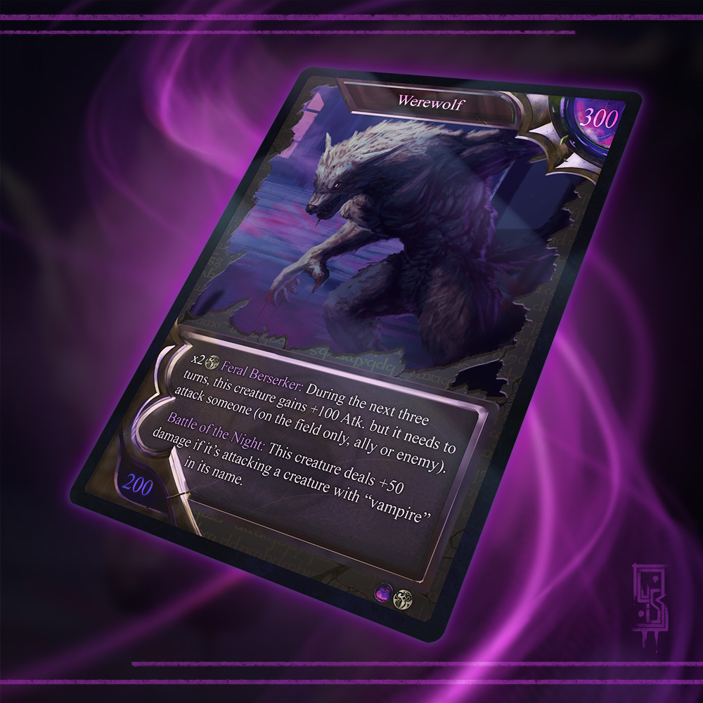 This is the first art I made for Weretober 2022, but at that time I hadn't made a background for these arts. So last year I not only made a BG for each, but integrated it into my personal card game project, so here it is, day one: Wolf!