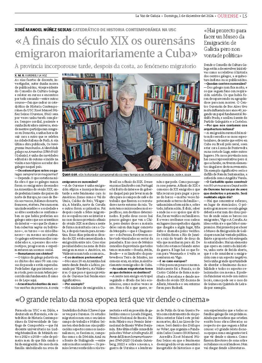 Hispona (@hispona1) on Twitter photo ‼️Onte publicouse en <a href="/lavozdegalicia/">La Voz de Galicia</a> unha entrevista ao noso Xosé M. Núñez Seixas, co gallo de seu libro 𝘖𝘴 𝘪𝘯𝘮𝘪𝘨𝘳𝘢𝘯𝘵𝘦𝘴 𝘪𝘮𝘢𝘹𝘪𝘯𝘢𝘥𝘰𝘴: 𝘢 𝘪𝘥𝘦𝘯𝘵𝘪𝘥𝘢𝘥𝘦 𝘨𝘢𝘭𝘦𝘨𝘢 𝘯𝘢 𝘈𝘳𝘹𝘦𝘯𝘵𝘪𝘯𝘢 (1780-1960)👇 ‼️Onte publicouse en <a href="/lavozdegalicia/">La Voz de Galicia</a> unha entrevista ao noso Xosé M. Núñez Seixas, co gallo de seu libro 𝘖𝘴 𝘪𝘯𝘮𝘪𝘨𝘳𝘢𝘯𝘵𝘦𝘴 𝘪𝘮𝘢𝘹𝘪𝘯𝘢𝘥𝘰𝘴: 𝘢 𝘪𝘥𝘦𝘯𝘵𝘪𝘥𝘢𝘥𝘦 𝘨𝘢𝘭𝘦𝘨𝘢 𝘯𝘢 𝘈𝘳𝘹𝘦𝘯𝘵𝘪𝘯𝘢 (1780-1960)👇