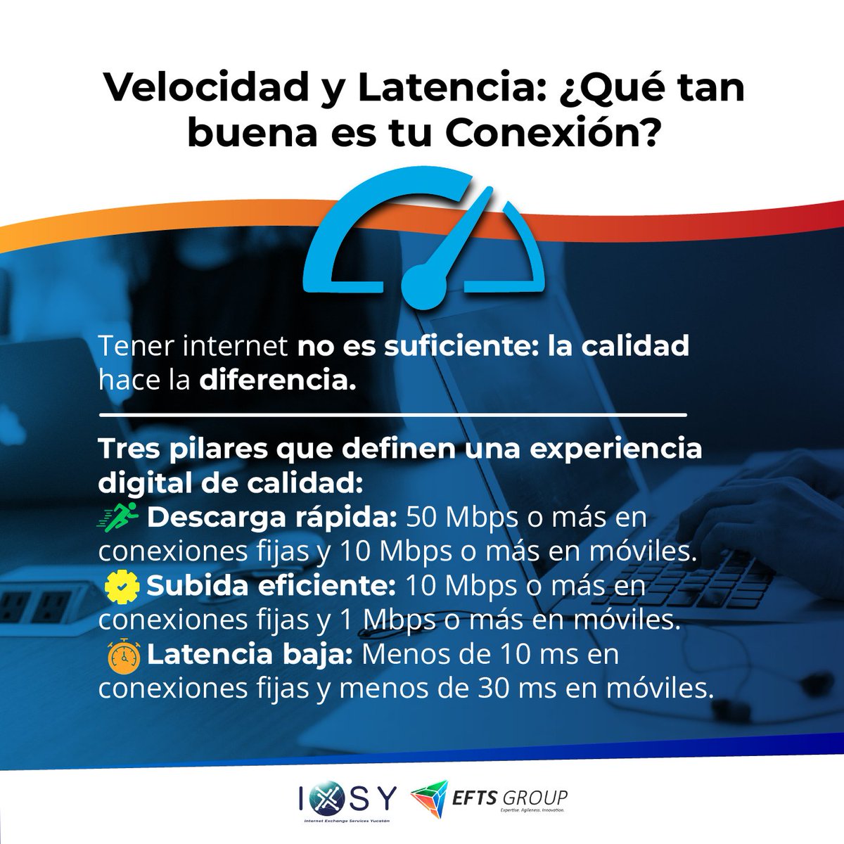 EftsGroup's tweet photo. 💻¿Qué tan buena es tu Conexión?💻 

✨La calidad de la conectividad no solo conecta, transforma. Avancemos hacia un internet más eficiente y competitivo para todos.✨ 

#Internet #CalidadDigital #PenínsulaConectada 🚀 https://t.co/3nFX64jtwP