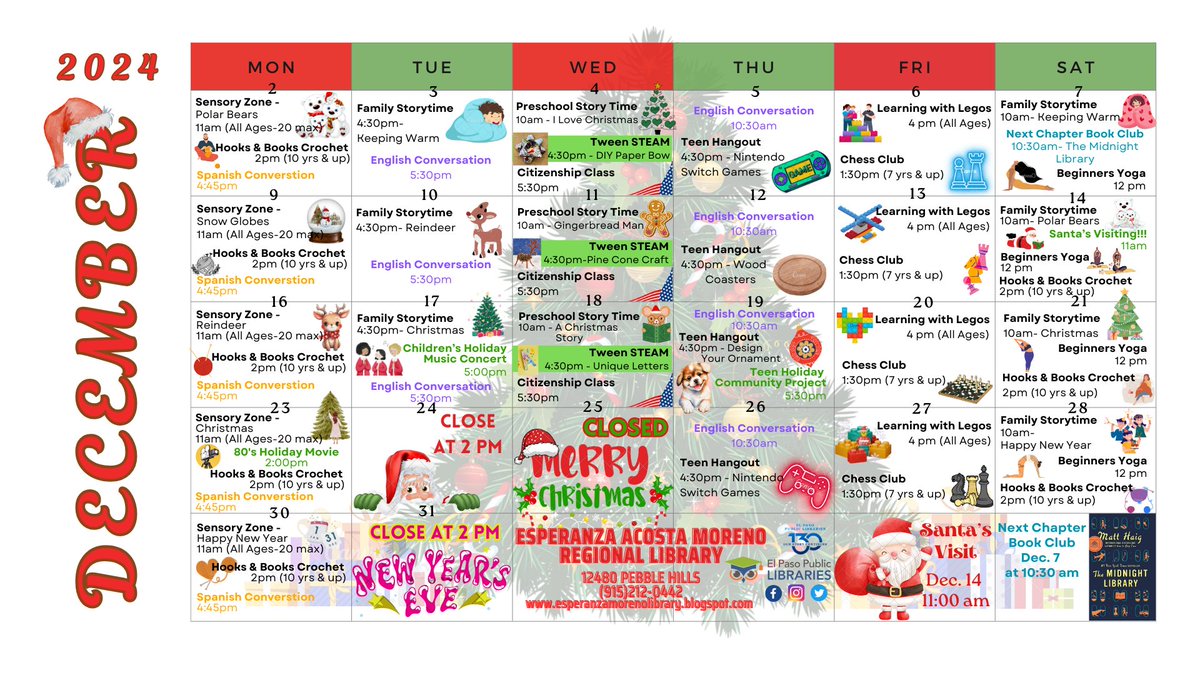 Check out all the cool events happening at the Esperanza Acosta Moreno Library this December!
