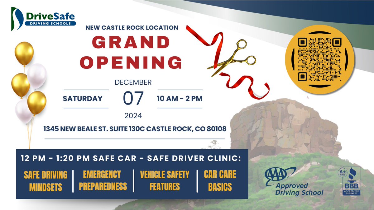 🚪👋We’re Opening in Castle Rock! 🎉🚗
🎈Join us on December 7th from 10 AM - 2 PM for a day of hot cider, merch giveaways &amp; product raffles! 🎁
Click event link below for more details. Can’t wait to see you all!
facebook.com/share/jmNSEXvP…
#drivesafe #castlerockcolorado #castlerock