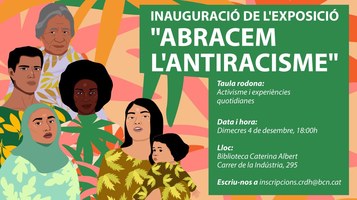 🗣️ És racisme quan...

em pregunten constantment d'on sóc.

envaeixen el meu espai personal i em toquen els cabells per ser una persona afrodescendent.

em fan comentaris racistes disfressats de broma.

✍🏽 Vine a la inauguració de l'exposició! inscripcions.crdh@bcn.cat