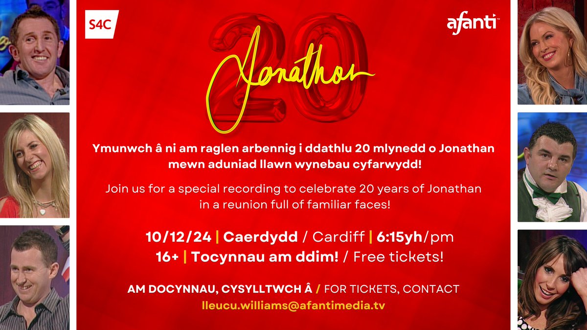 🎂RHAGLEN ARBENNIG 20 MLYNEDD! | SPECIAL 20TH YEAR SHOW!

🎥Ymunwch â ni ar gyfer yr aduniad mawr gyda chyn-aelodau'r cast! / Join us for the big reunion with former cast members!

🎟Tocynnau yn brin / Tickets are limited

✉Cysylltwch â / Contact:
lleucu.williams@afantimedia.tv