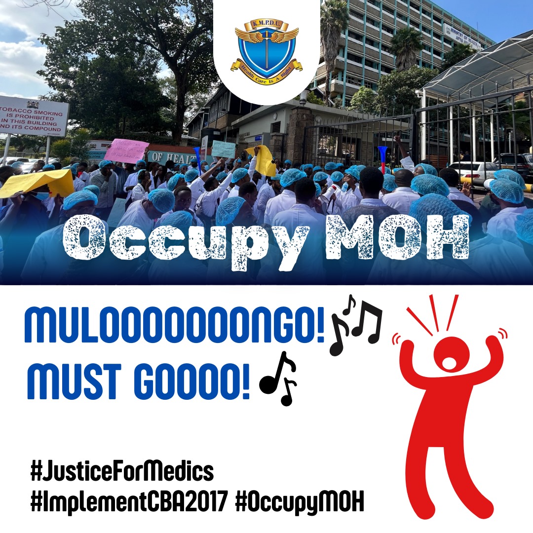 KidambaleKenn's tweet photo. On Thursday we shall bring the Mafya house gates down. @MOH_Kenya @DeboraBarasa @psmuthoni 
#occupyMoH #ImplementCBA2017 #JusticeForMedics https://t.co/oJD0S15Did