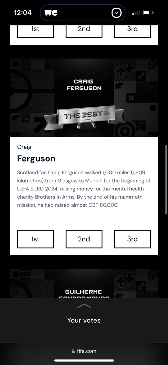 craigfe92018184's tweet photo. Although I quite simply cannot believe this is true I Have been Nominated for FIFA BEST AWARDS “Fan of the year”

I can’t put into words how much this means to me  Representing Scotland and how important this is for the Men’s mental health movement 

Please vote link in Bio 🏴󠁧󠁢󠁳󠁣󠁴󠁿🥇 https://t.co/GPsBy0vXPQ