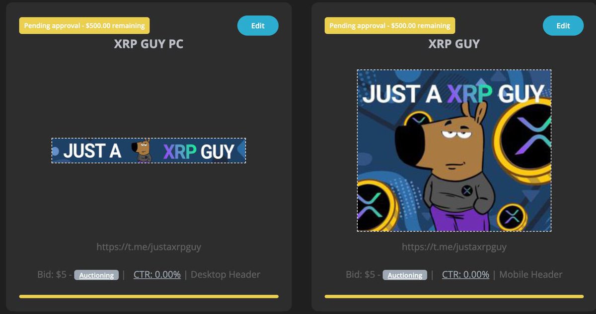 🔥$XRPGUY has just purchased a desktop and mobile banners on 4chan.

STATUS: awaiting approval.  Approval time is 30 minutes to 2 hours.
BUDGET SUBMITTED: 2,000 USD