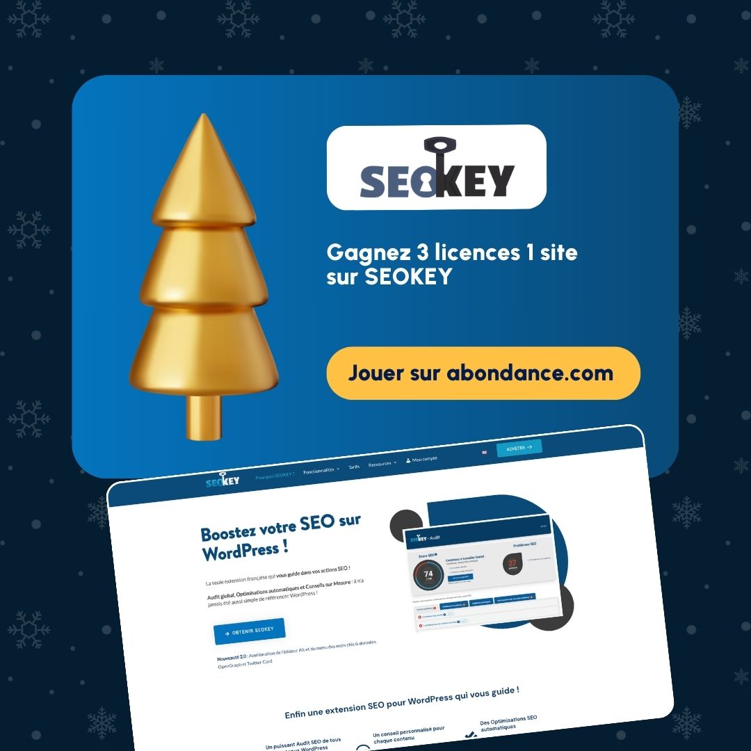 abondance_com's tweet image. Jour 6 - Calendrier de l&apos;Abondance 🎄

3 gagnants aujourd&apos;hui 🤩 Remportez 3 licences 1 site du super plug-in @seokey_wp de @rochdaniel !

Pour participer, on vous explique tout sur la case 6 👉abondance.com/calendrier-abo…
