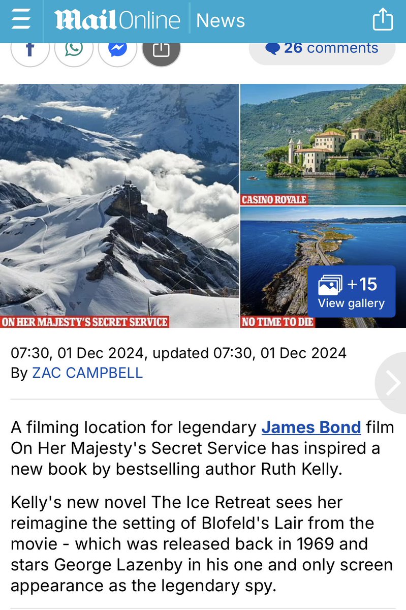 WOW - I can’t believe 🧊THE ICE RETREAT🧊 featured  in <a href="/DailyMailUK/">Mail+</a> On Sunday!!!

‘A filming location for legendary James Bond film On Her Majesty’s Secret Service has inspired a new book by bestselling author Ruth Kelly’ 

⭐️⭐️⭐️⭐️🧊🧊🧊🧊❄️❄️❄️❄️