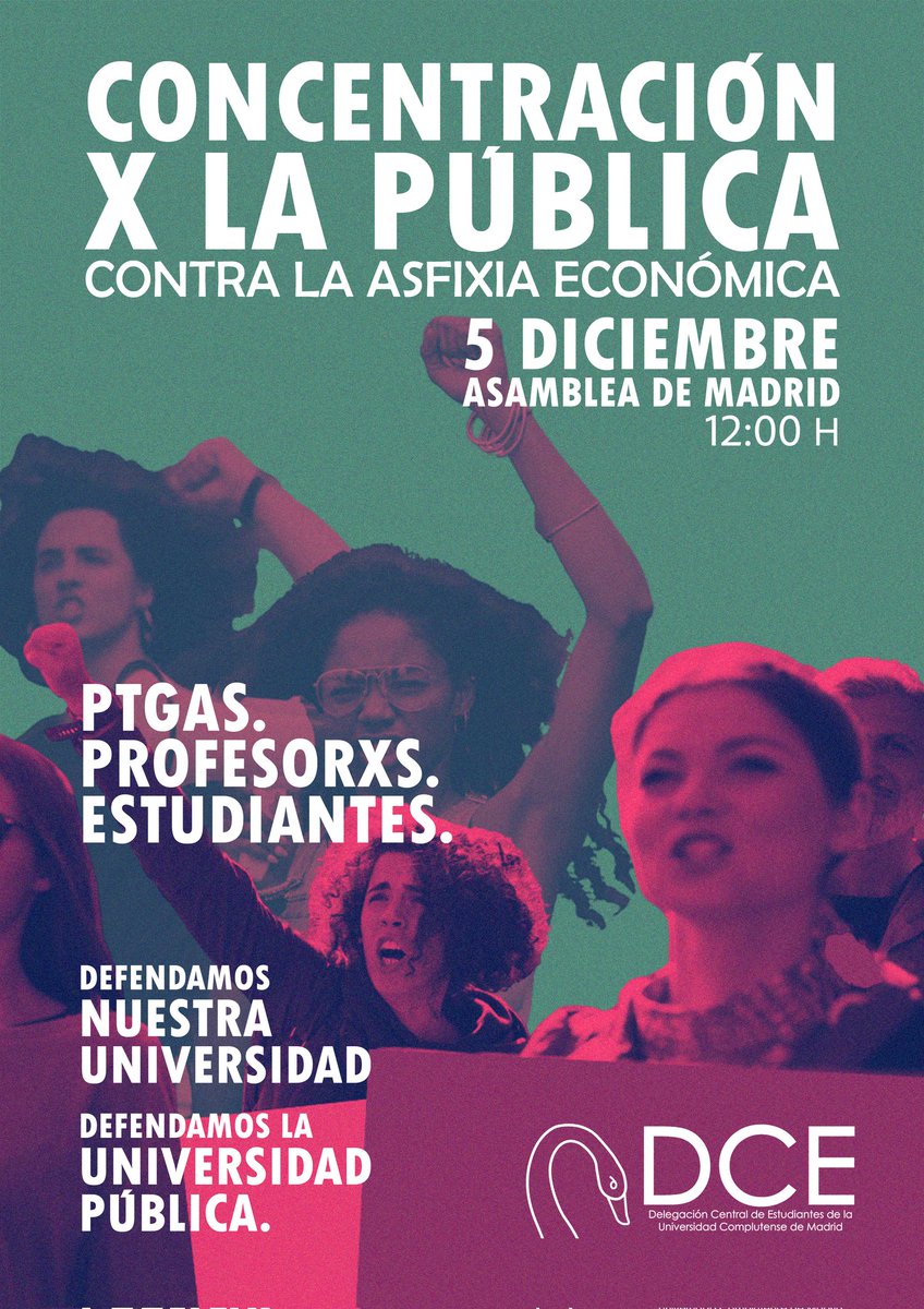 PTGAS.
PROFESORXS.
ESTUDIANTES.

Defendamos nuestra Universidad.
Defendamos la Universidad Pública!!

5 de diciembre 
Asamblea de Madrid
12:00 H