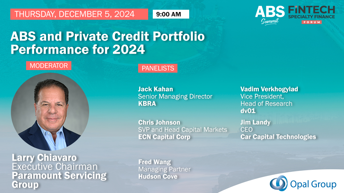 ParamountCapGrp's tweet photo. Join our own Larry Chiavaro at the ABS Summit 2024 in beautiful Dana Point, California on December 4, 2024 - December 6, 2024.  Larry is leading an insightful panel discussion on ABS and Private Credit Portfolio Performance for 2024. https://t.co/kG7u7vQ27s https://t.co/JdDUAdzUEv