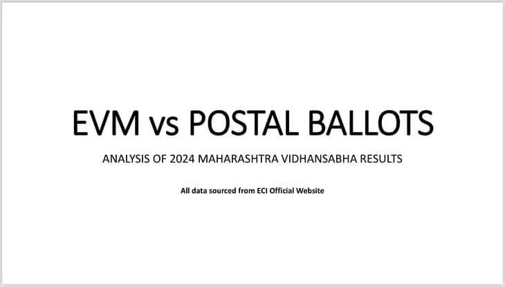 SardesaiVarun's tweet photo. There seems to be a consistent trend in the Postal Ballot vs EVM results in Maharashtra.

I put forth a presentation today showing the anomaly. https://t.co/JmjxDiKez0