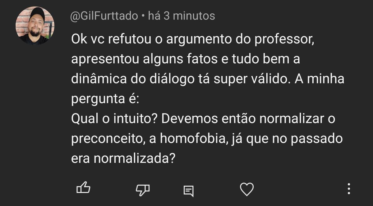 thiagao_brago's tweet image. Hoje não tô com saco pra responder pergunta idiota... Responda pra mim!
Comentário no meu vídeo sobre a "Roma GAY"