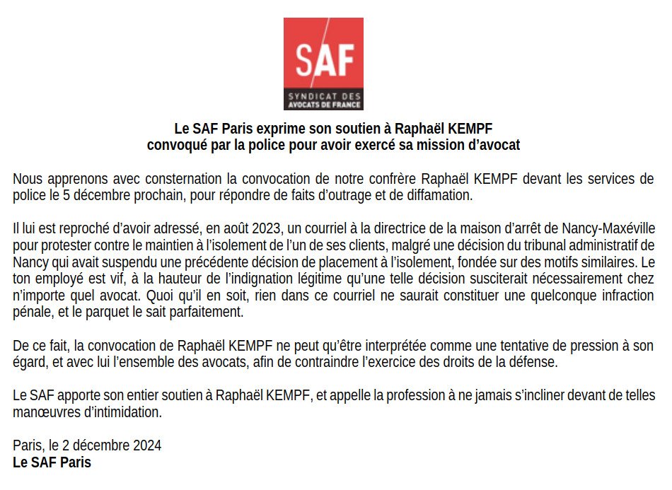 Total soutien à notre confrère <a href="/raphkempf/">Raphaël Kempf</a> !