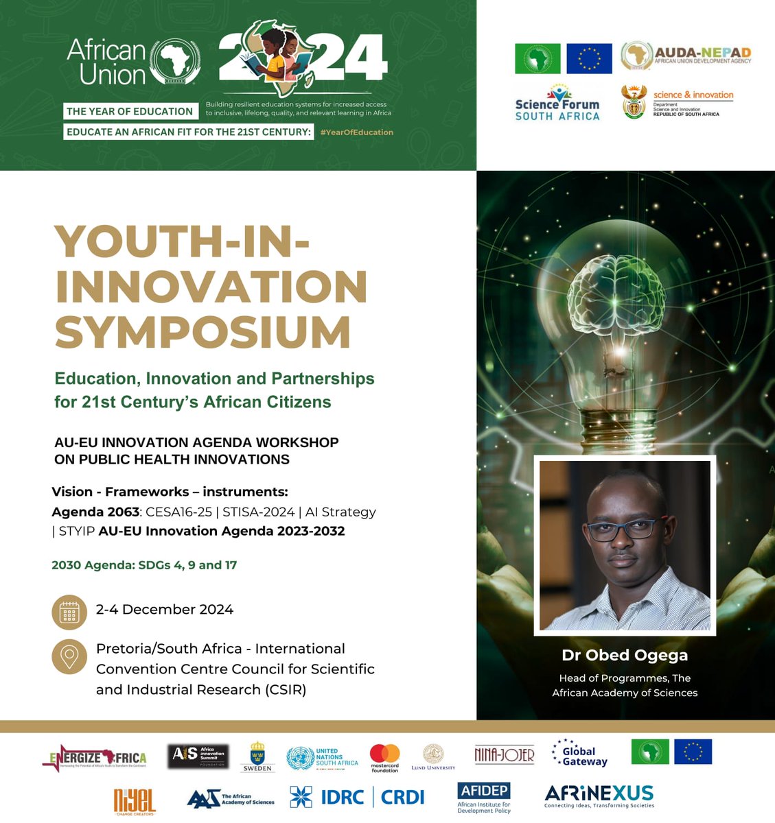 African Academy of Sciences (@aasciences) on Twitter photo AAS is at the Science Forum South Africa #SFSA2024
Dr Obed Ogega is a panelist and will discuss partnerships in emerging technologies and innovation in the context of the G20
📅02 Dec 2024
🕒16:00–17:00 SAST
Learn more 👉 bit.ly/3D5BJEP
<a href="/sascienceforum/">Science Forum South Africa</a>
<a href="/africascidip/">Science Diplomacy Capital for Africa (SDCfA)</a> AAS is at the Science Forum South Africa #SFSA2024
Dr Obed Ogega is a panelist and will discuss partnerships in emerging technologies and innovation in the context of the G20
📅02 Dec 2024
🕒16:00–17:00 SAST
Learn more 👉 bit.ly/3D5BJEP
<a href="/sascienceforum/">Science Forum South Africa</a>
<a href="/africascidip/">Science Diplomacy Capital for Africa (SDCfA)</a>