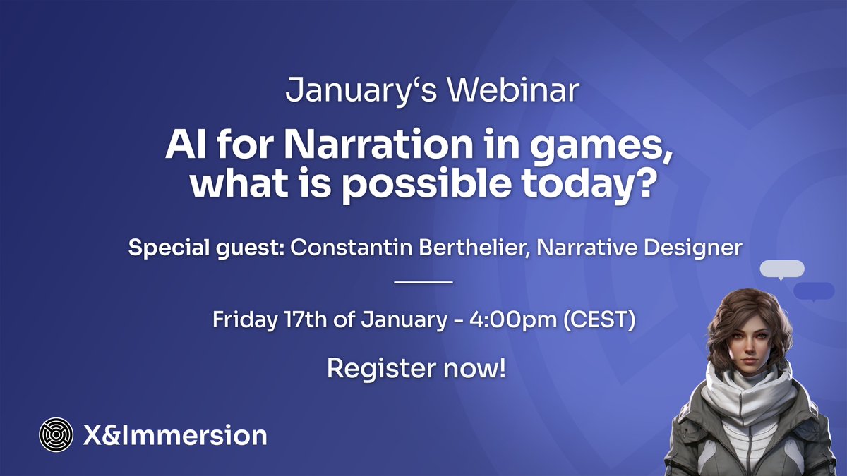 To register to our next #webinar "AI for Narration in Games, what is possible today?", it's here: forms.gle/xN2QgZ2VAd94pp…!
