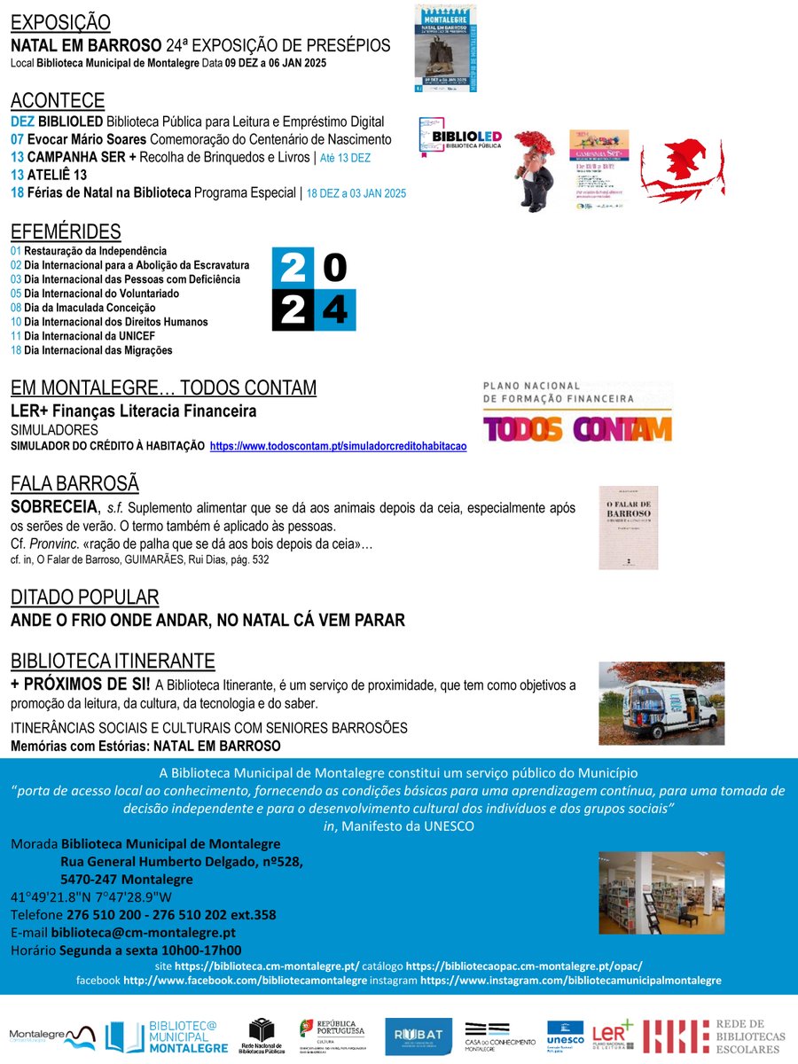 BIBLIOTECA MUNICIPAL | PROGRAMAÇÃO
- Agenda / Dezembro 2024 -