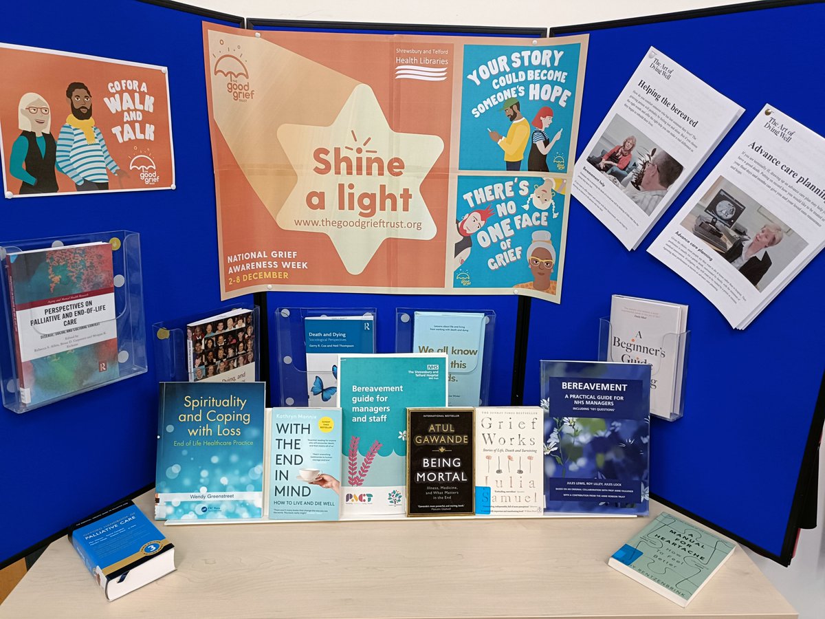 #ShineALight this week for #NationalGriefAwarenessWeek by checking out our display packed with books about grief, end of life and palliative care <a href="/sathNHS/">SaTH</a> @juleslewis6 <a href="/goodgrieftrust/">The Good Grief Trust</a>