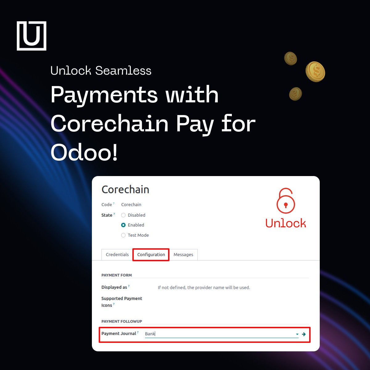 uncannycs's tweet image. Say goodbye to payment hassles with the Corechain Pay for Odoo module!
🈸 AppsURL : apps.odoo.com/apps/modules/1…
#Uncannycs #CorechainPay #odoomodule #paymentsolutions #SecureTransactions #streamlinedcheckout #BusinessIntegration #EffortlessPayments #PaymentSecurity