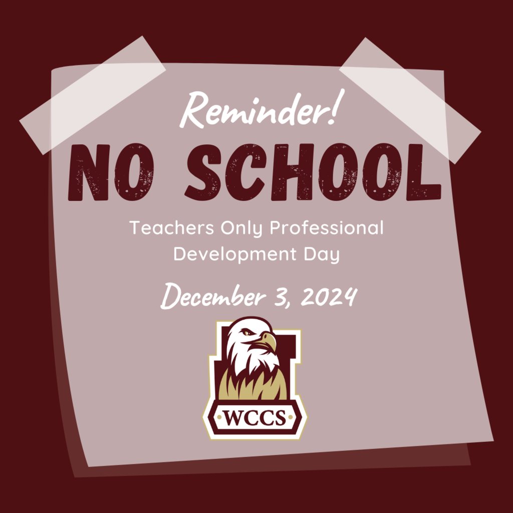 Welcome back, Eagles!

As a reminder, there are no students tomorrow, December 3. 
This is a scheduled professional development day for all of our staff.