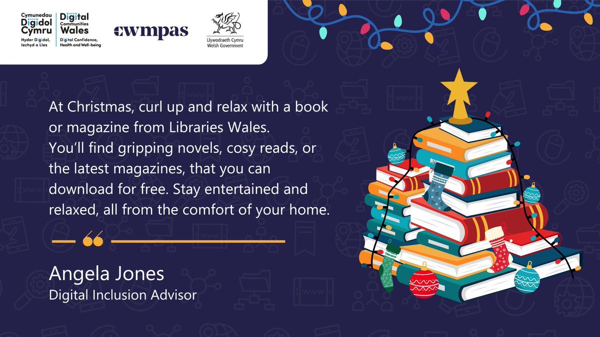 DIWCDC's tweet photo. 📖 On the 1st day of our #ConnectedChristmas campaign, @AngelaJDCW shares how you can keep up with your reading by borrowing from @LibrariesWales. Stay tuned for more creative ideas to stay connected this holiday season!

✨: https://t.co/csMMtj6GiU https://t.co/dsU4LDKJyp
