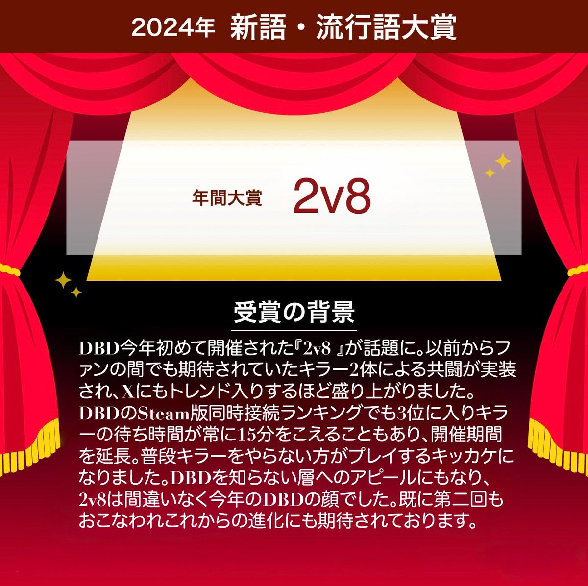 🏆 2024DBD新語・流行語大賞 発表 年間大賞は「2v8」に決定