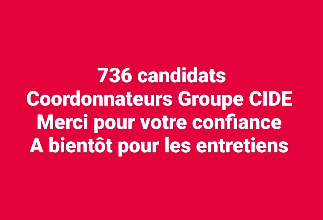 GroupeCIDEsoli's tweet image. Chers amis, merci à tous postulants. Je suis impressionné ! 

Je vais m&apos;entretenir avec chaque personne individuellement.

Bonne semaine ! 

Michel Muvudi 

#groupecide #michelmuvudi