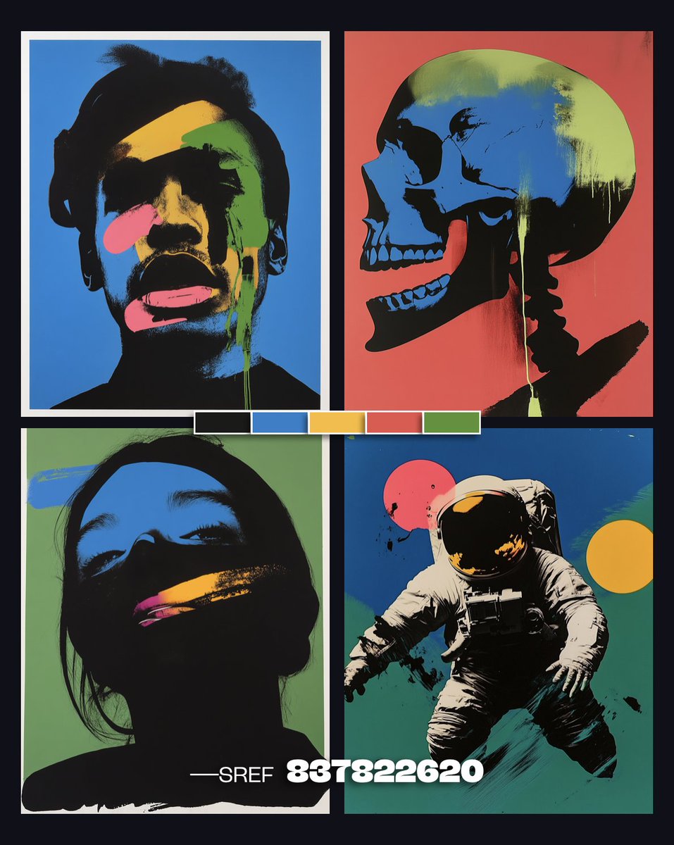 dcbruck's tweet image. 🔥Heaters only

Pop art with a gritty, experimental edge, combining striking color-blocking and dripping paint effects.

--sref 837822620

#midjourney #promptshare #aiart