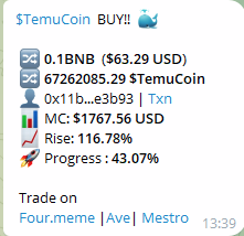 GRVIPER99's tweet photo. #TemuCoin 🚀🚀 43% in 30 minutes!!! @shoptemu go for it --> https://t.co/JKZYv2udVH
#Bitcoin #bnb #memecoin #memetoken #cryptomarket https://t.co/Su0EOwV9gp