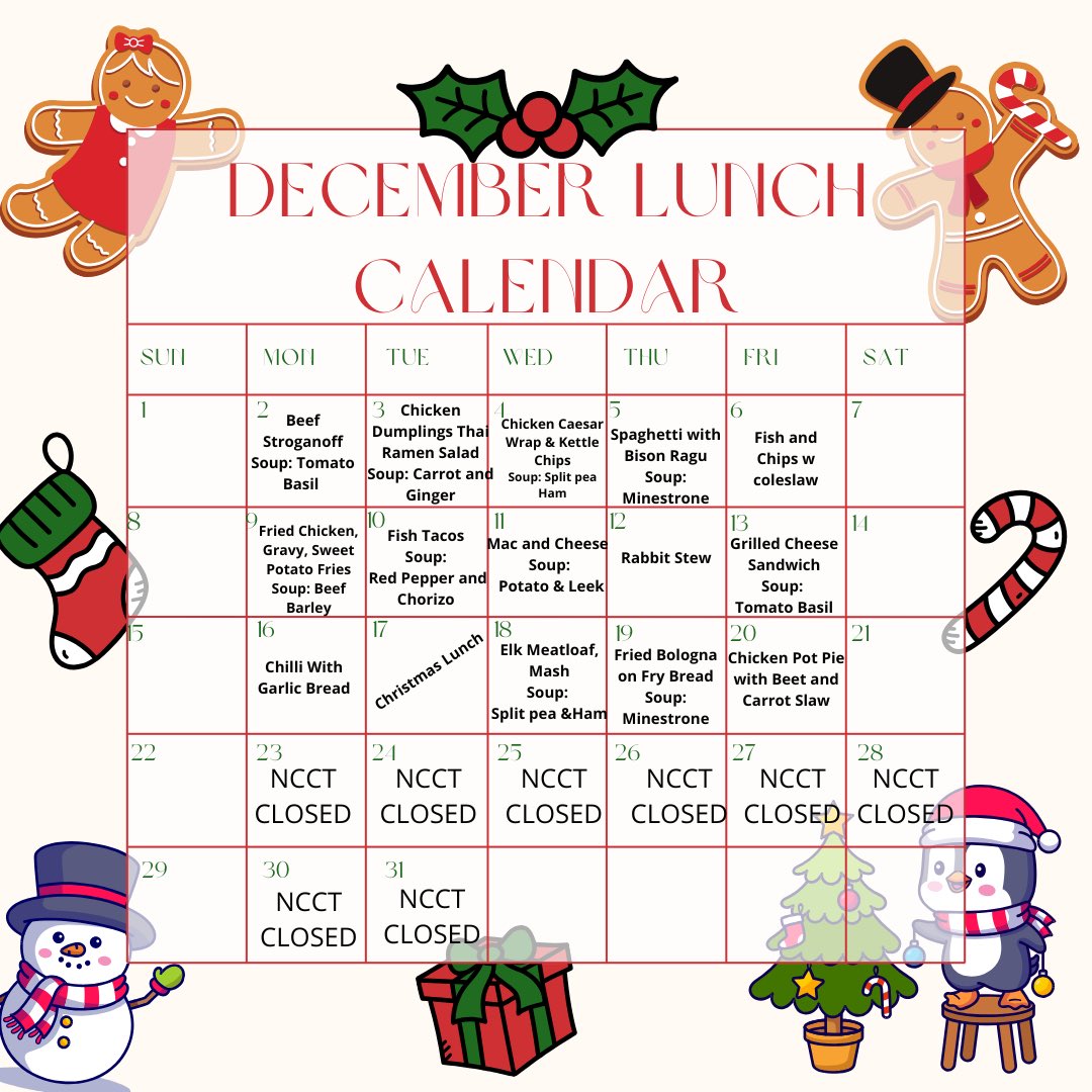 NCCT ‘s December Lunch Menu 🎅🏽 ❄️