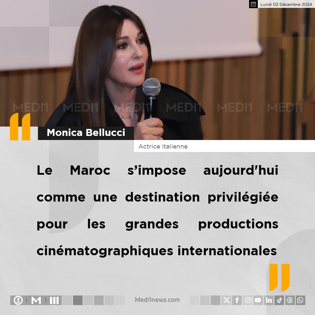 Medi1TV's tweet photo. Le #Maroc s’impose aujourd'hui comme une destination privilégiée pour les grandes productions cinématographiques internationales, a affirmé la célèbre actrice italienne Monica Bellucci.
#FIFM2024
Plus de détails : https://t.co/y1SNKdiuVw https://t.co/7jM9UNJiSl