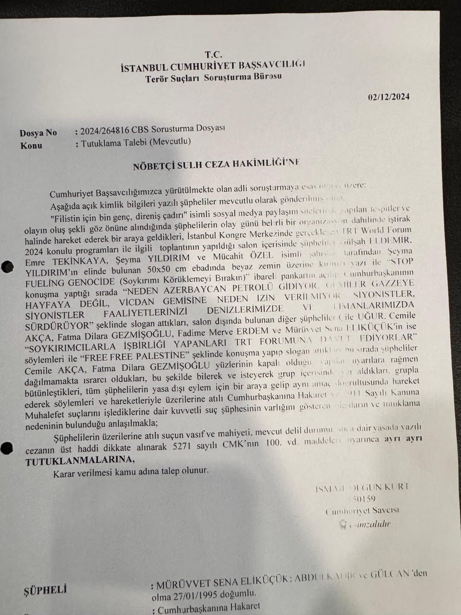 Tutuklama talebini okursanız hukuksuzluğun dilini görmüş olursunuz.

#FilistinDostlarınaÖzgürlük